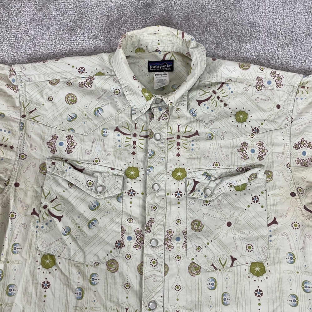 Patagonia Rhythm Pearl Snap Shirt Mens Small Highball Western Organic Cotton